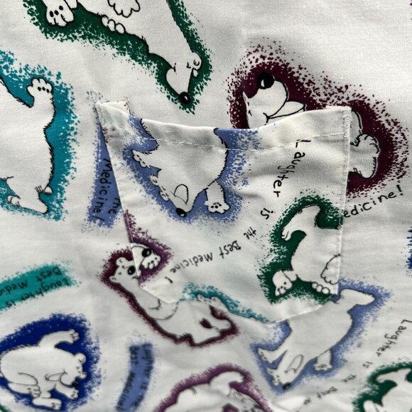 Womens Scrub Top Extra Large White Laughter is the Best Medicine Bear Pullover - Picture 3 of 8